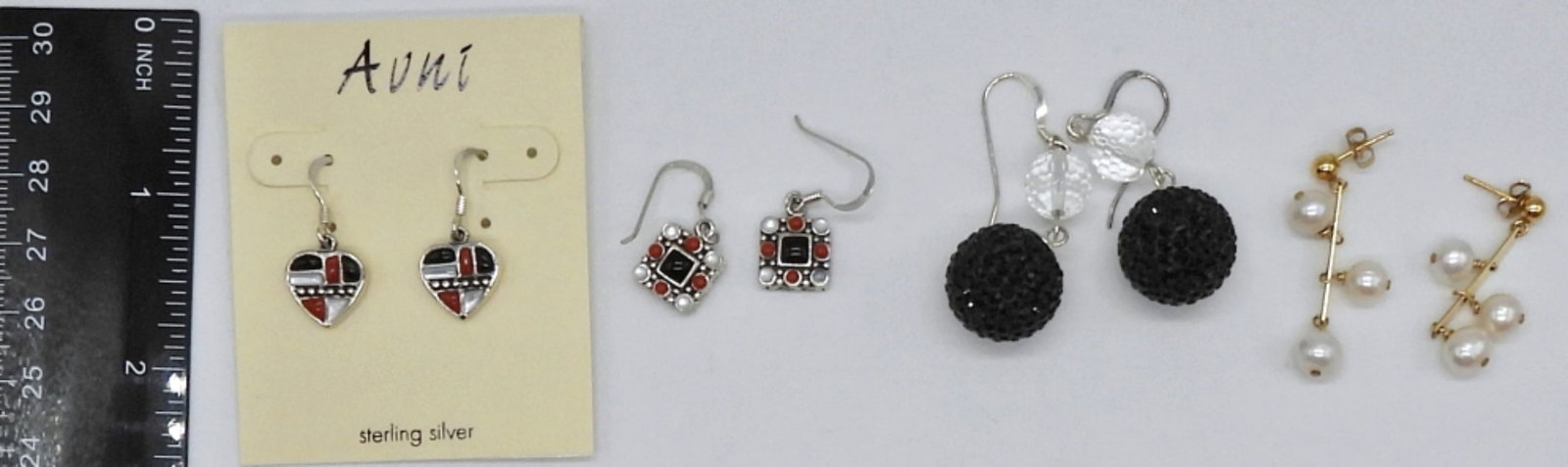 (4) PAIRS STERLING EARRINGS - ONYX / PEARL (1 of 2)