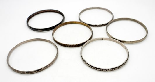 (6) STERLING VINTAGE BANGLE BRACELETS