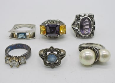 6 STERLING GEMSTONE RINGS
