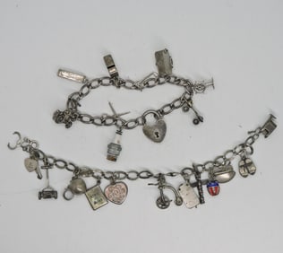 2 VTG STERLING CHARM BRACELETS