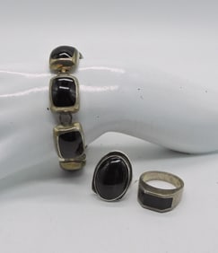 3PC BLACK ONYX STERLING SET