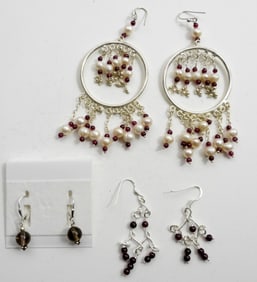 3-PAIRS OF 925 PIERCED DANGLY EARRINGS