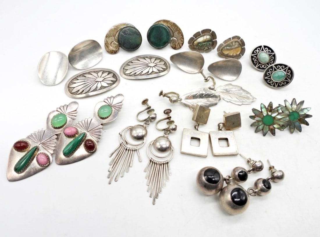 Large Lot of Vintage Sterling Southwest Earrings (1 of 4)