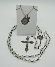 STERLING ROSARY & RELIGIOUS NECKLACE