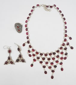 GARNET COLORED STERLING 3-PIECE SET