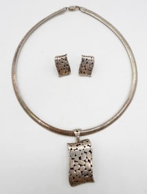 Vintage 90's Pebble Pendant / Earrings 925