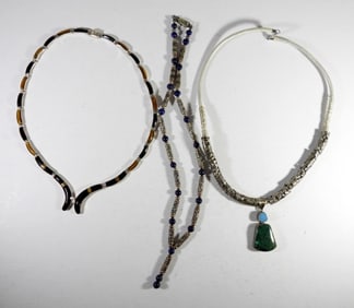 (3) STERLING & SMOOTH STONE NECKLACES