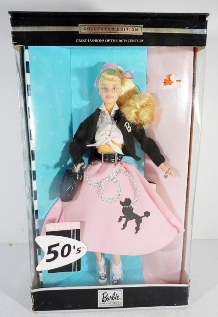 2000 NIFTY 50'S BARBIE IN BOX: COLLECTOR EDITION, GREAT FASHIONS OF THE 20TH CENTURY, BARBIE IS IN GREAT CONDITION, BOX HAS WORN FROM THE YEARS BUT LOOKS IN NICE CONDITION, BY MATTEL