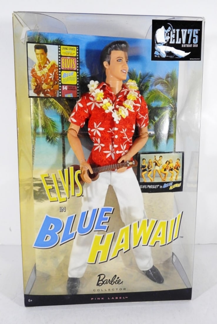 2009 MATTEL ELVIS IN BLUE HAWAII DOLL: BARBIE COLLECTOR PINK LABEL, IN BOX, ALL IN GREAT CONDITION