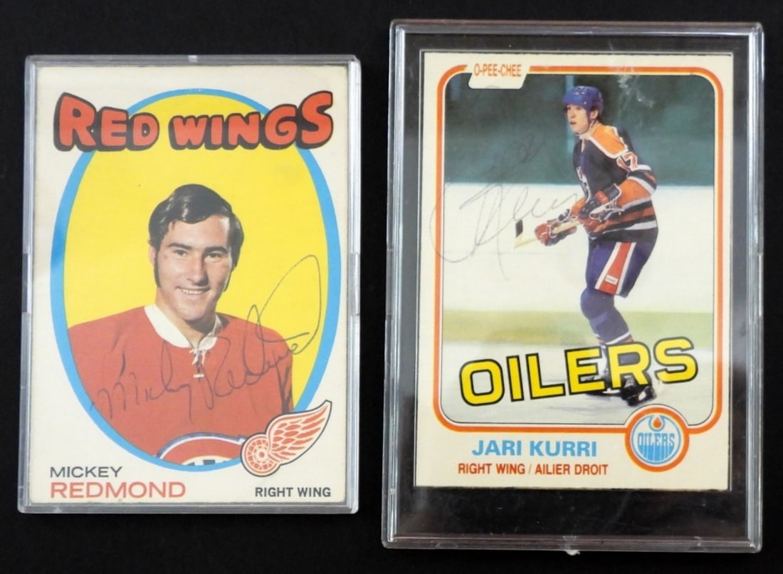 (2) SIGNED HOCKEY CARDS - JARI KURRI &: MICKEY REDMOND - NO COAs
