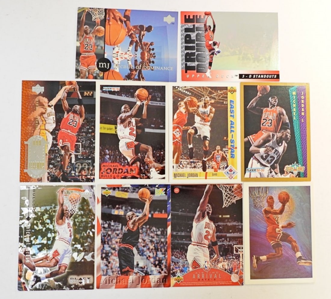 (10) MICHAEL JORDAN EM/NM CARDS: TEN MICHAEL JORDAN CARDS, ALL DIFFERENT, ALL NICE EM/NM OR BETTER.
