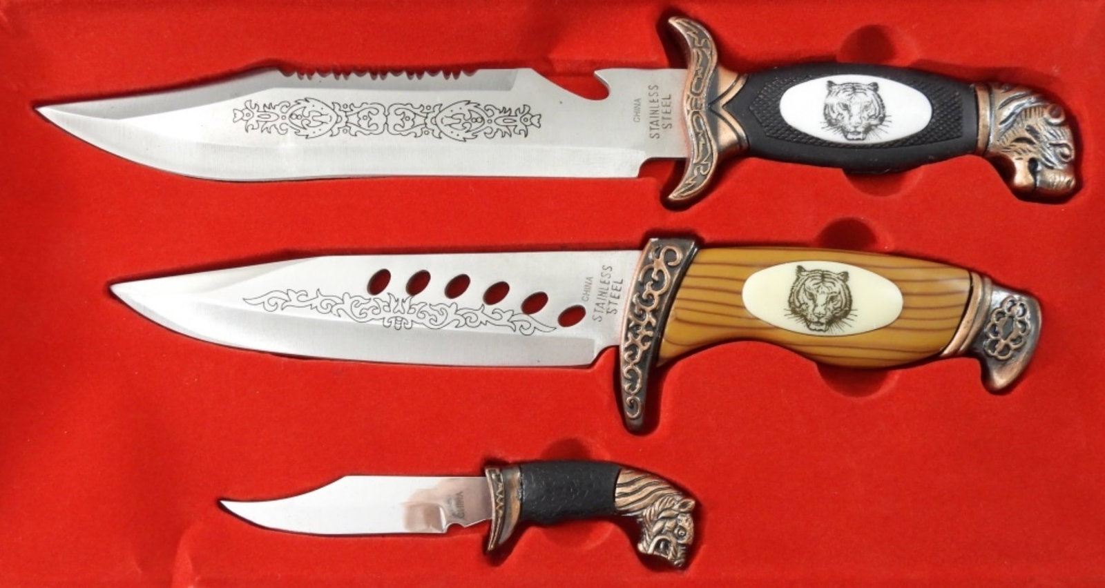 TIGER HANDLE KNIFE SET of 3 in DISPLAY (1 of 3)