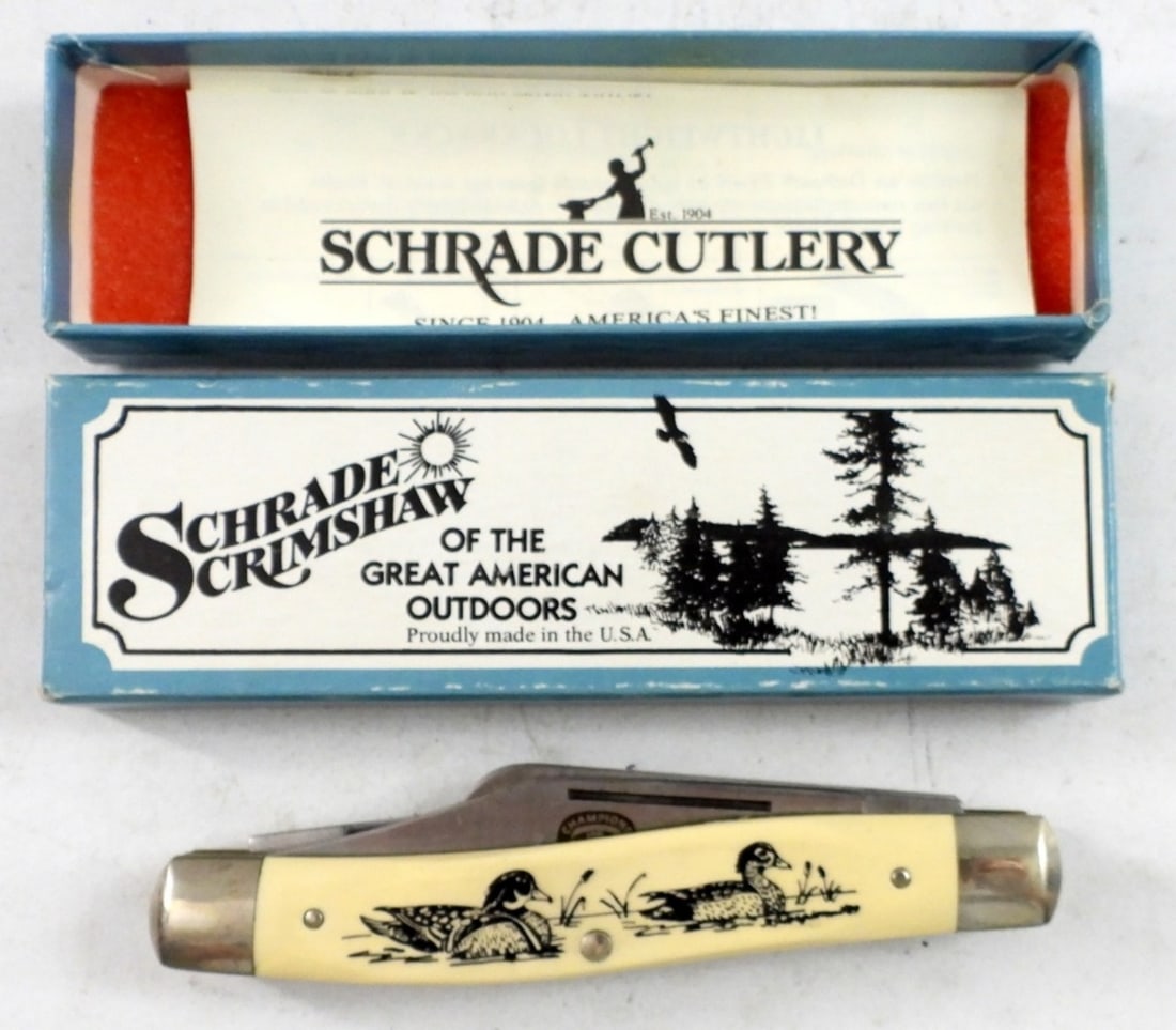 SCHRADE SCRIMSHAW DUCK KNIFE: SC505 - NEW in BOX w/PAPERS