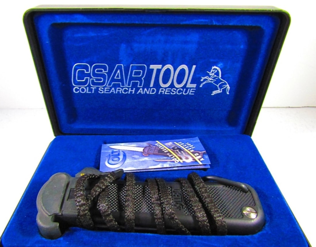 COLT SAR TOOL KNIFE: COLT SEARCH AND RESCUE KNIFE, BLACK HANDLE, SERRATED BLADE IN ORIGINAL CASE