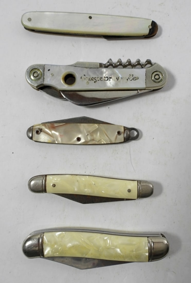 (5) SMALL WHITE HANDLE POCKET KNIFE LOT (1 of 3)