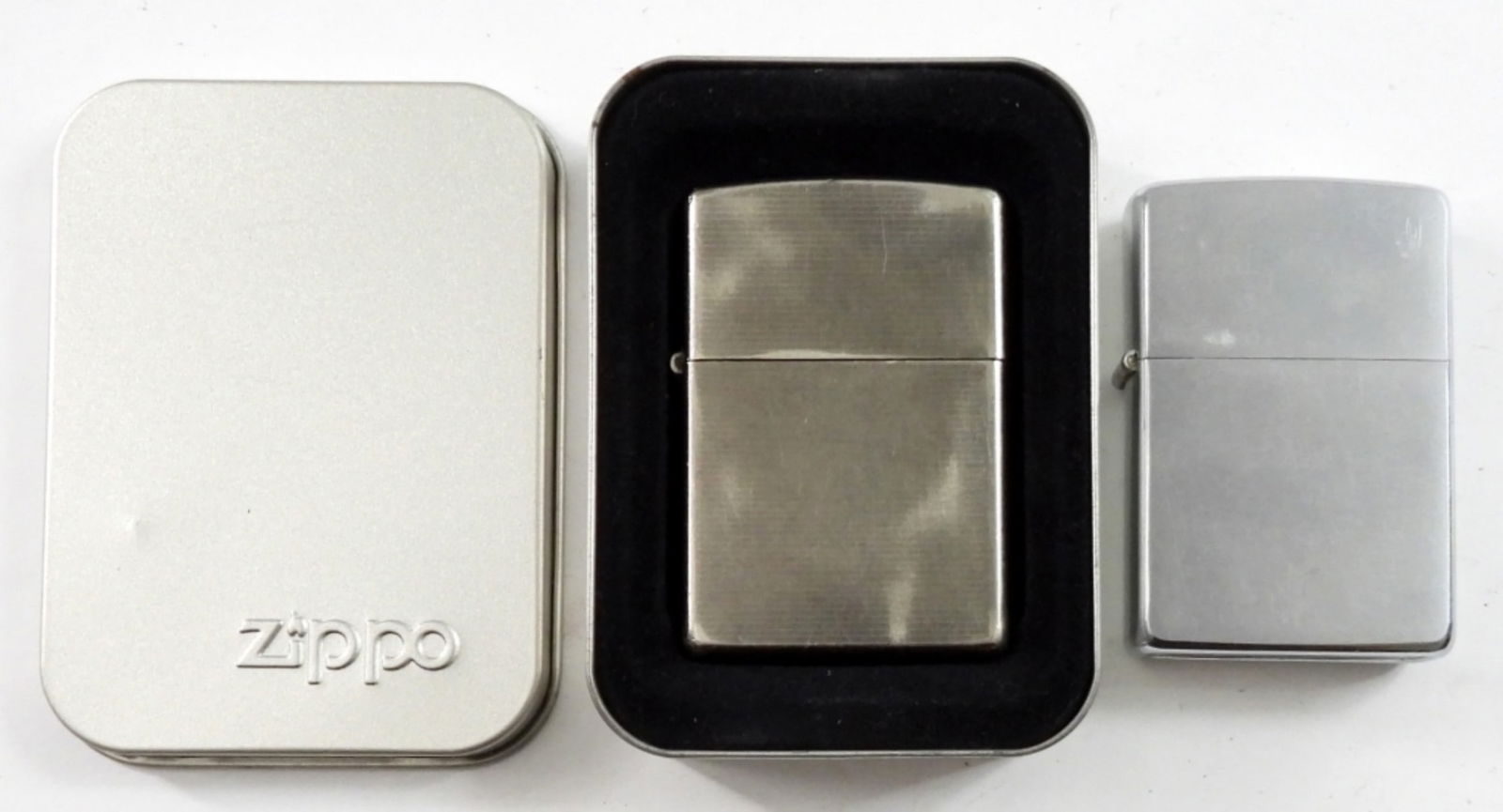 (2)PLAIN SILVERTONE ZIPPOS 2006,1969 (1 of 5)