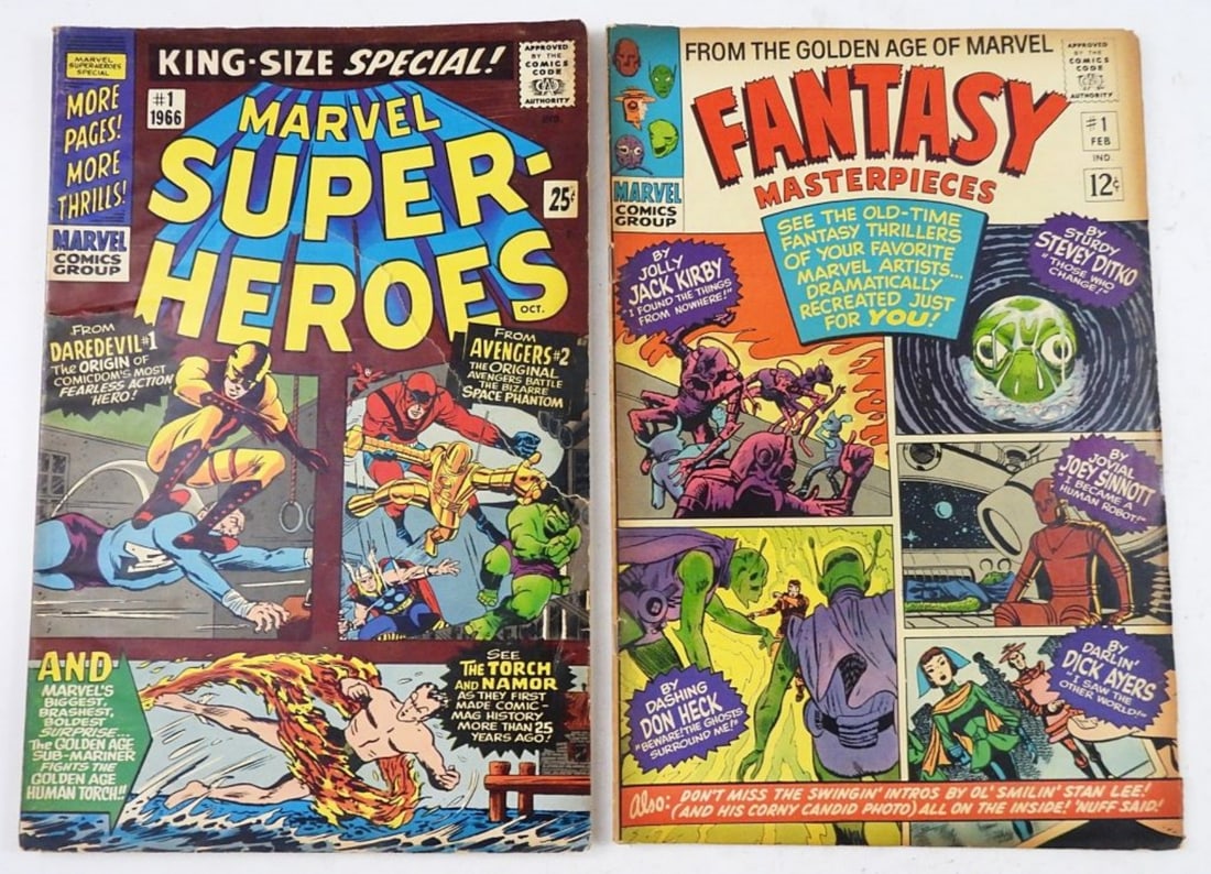 (2) MARVEL #1 FANTASY MASTERPIECE VG,: MARVEL SUPER-HEROES torn cover