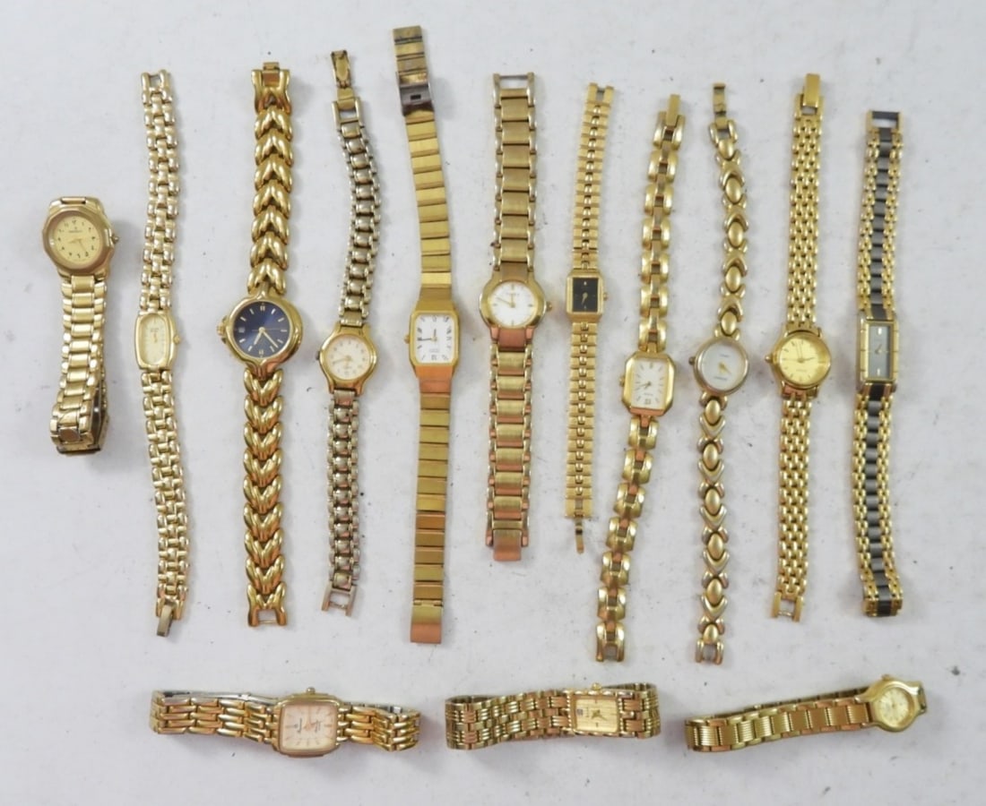 (14) GOLD TONE LADIES WRIST WATCHES: TIMEX, CITIZEN, SIEKO & MORE - UNTESTED AS TO WORKING CONDITION