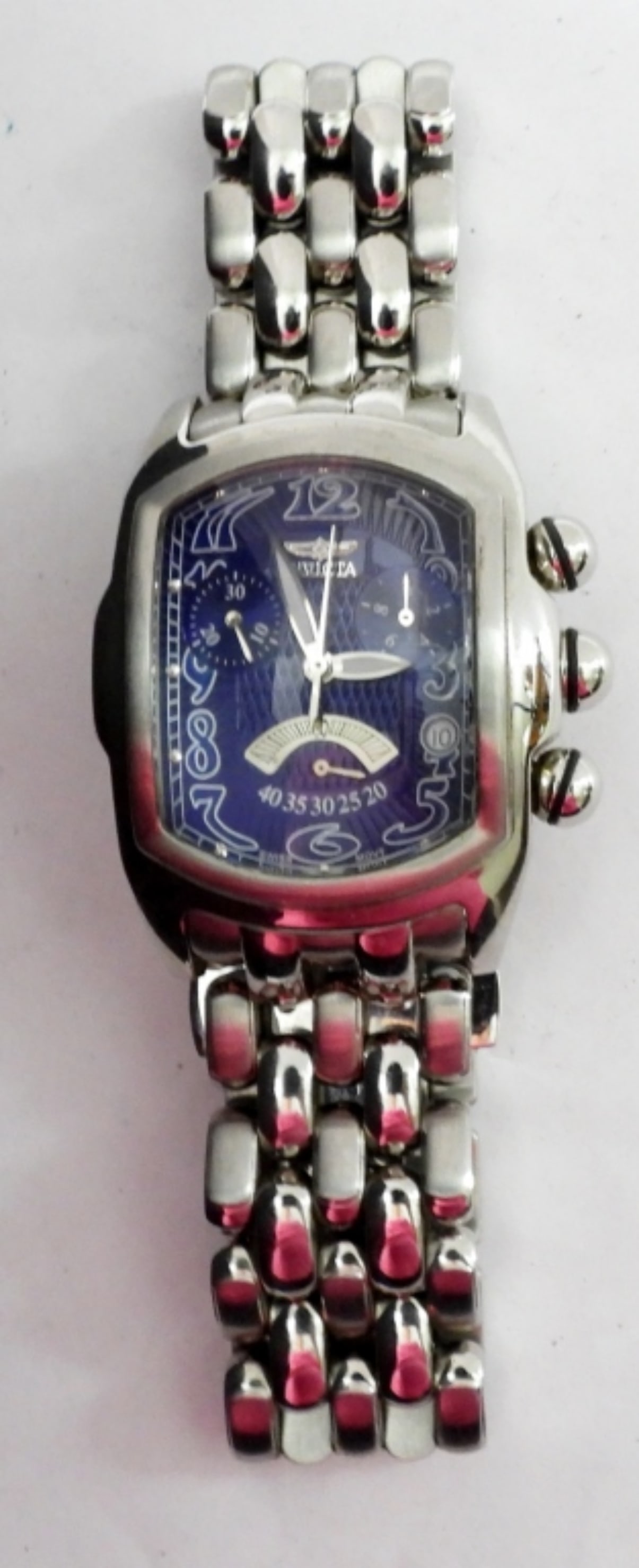 INVICTA #3387 CHRONOGRAPH WATCH: LIGHTLY USED / WORN - VERY NICE CONDITION - NOT RUNNING / NEEDS SERVICED / BATTERY - 8 1/2" WRIST - UNVERIFIED / NO PAPERS