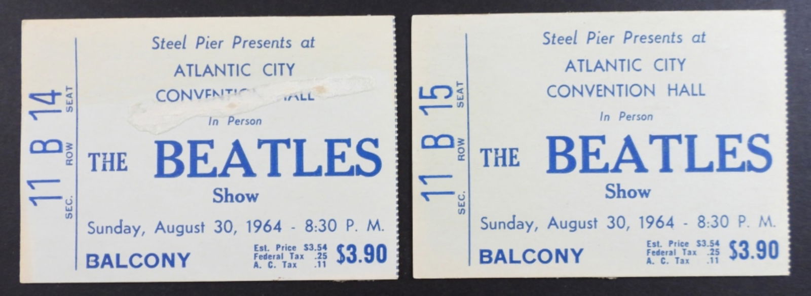 (2) AUG 30, 1964 BEATLES CONCERT TICKETS (1 of 2)
