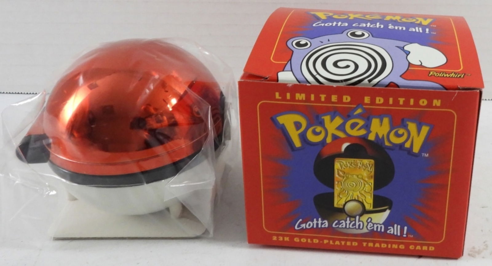 23K GOLD PLATED POLIWHIRL TRADING CARD: 1999 BURGER KING POKEMON SEALED BALL GREAT CONDITION COMES WITH COA