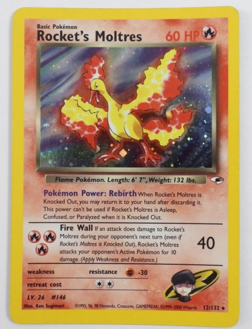 Gym Heroes #012/132 Rocket's Moltres: 1998 NEAR MINT CONDITION