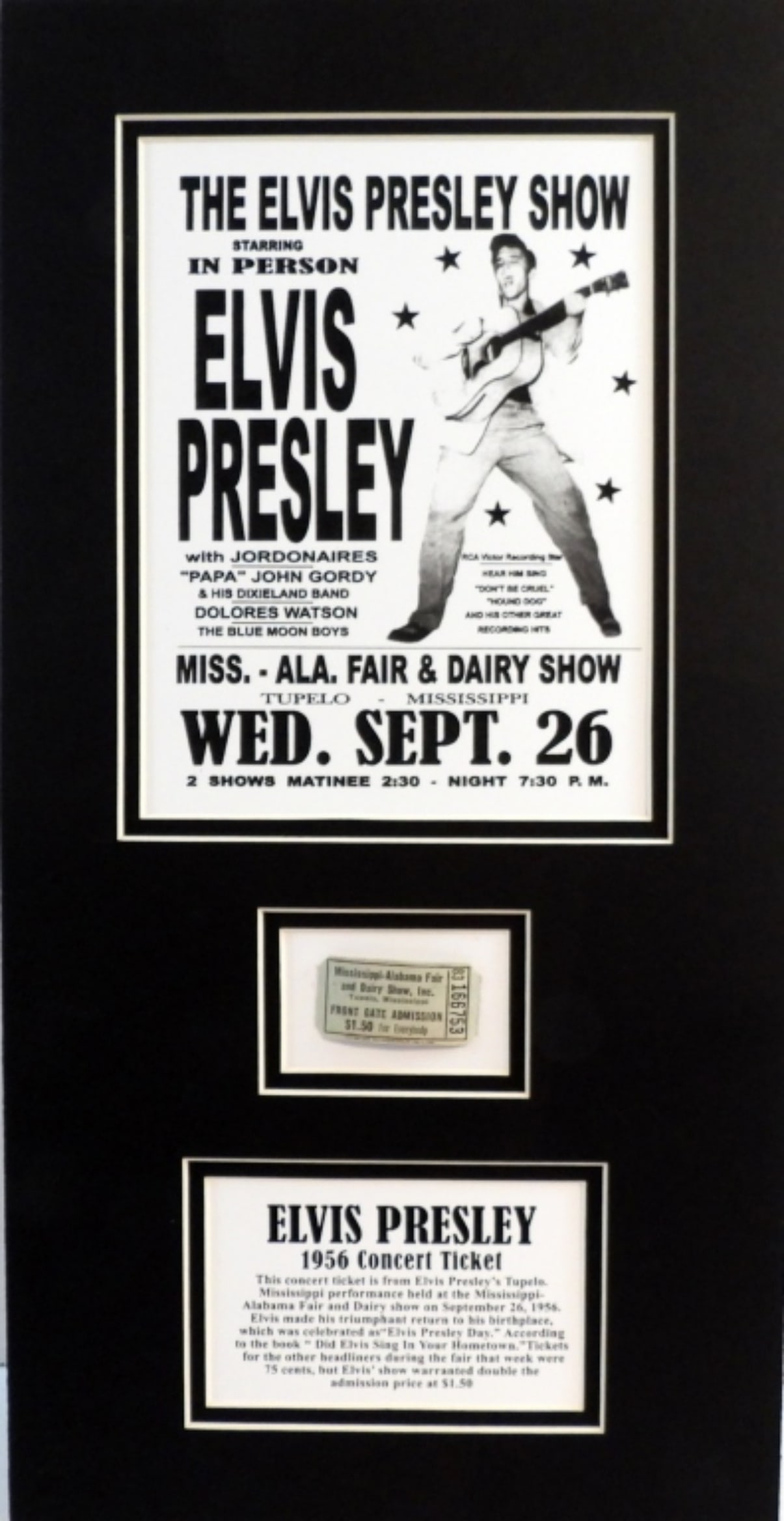 ELVIS PRESLEY 1956 CONCERT TICKET W/LOA: ELVIS PRESLEY 1956 CONCERT TICKET W/LOA