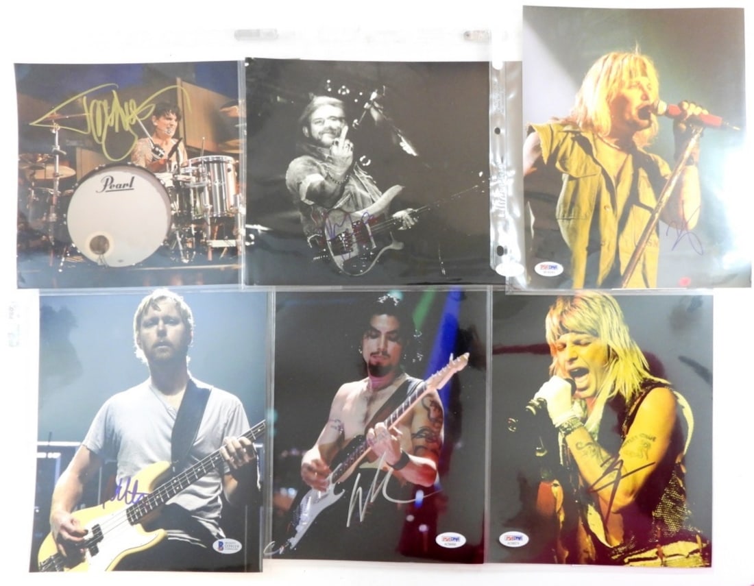 (6) POPULAR MUSICIAN COA PHOTOS: TOMMY LEE OF MOTLEY CRUE-BECKETT #E07989. LEMMY KILMISTER OF MOTORHEAD-JSA# S96774. (2)VINCE NEIL OF MOTLEY CRUE-PSA/DNA #H15241 & AC56974. DAVE NAVARRO OF RED HOT CHILI PEPPERS-PSA/DNA# AC56950. NATE