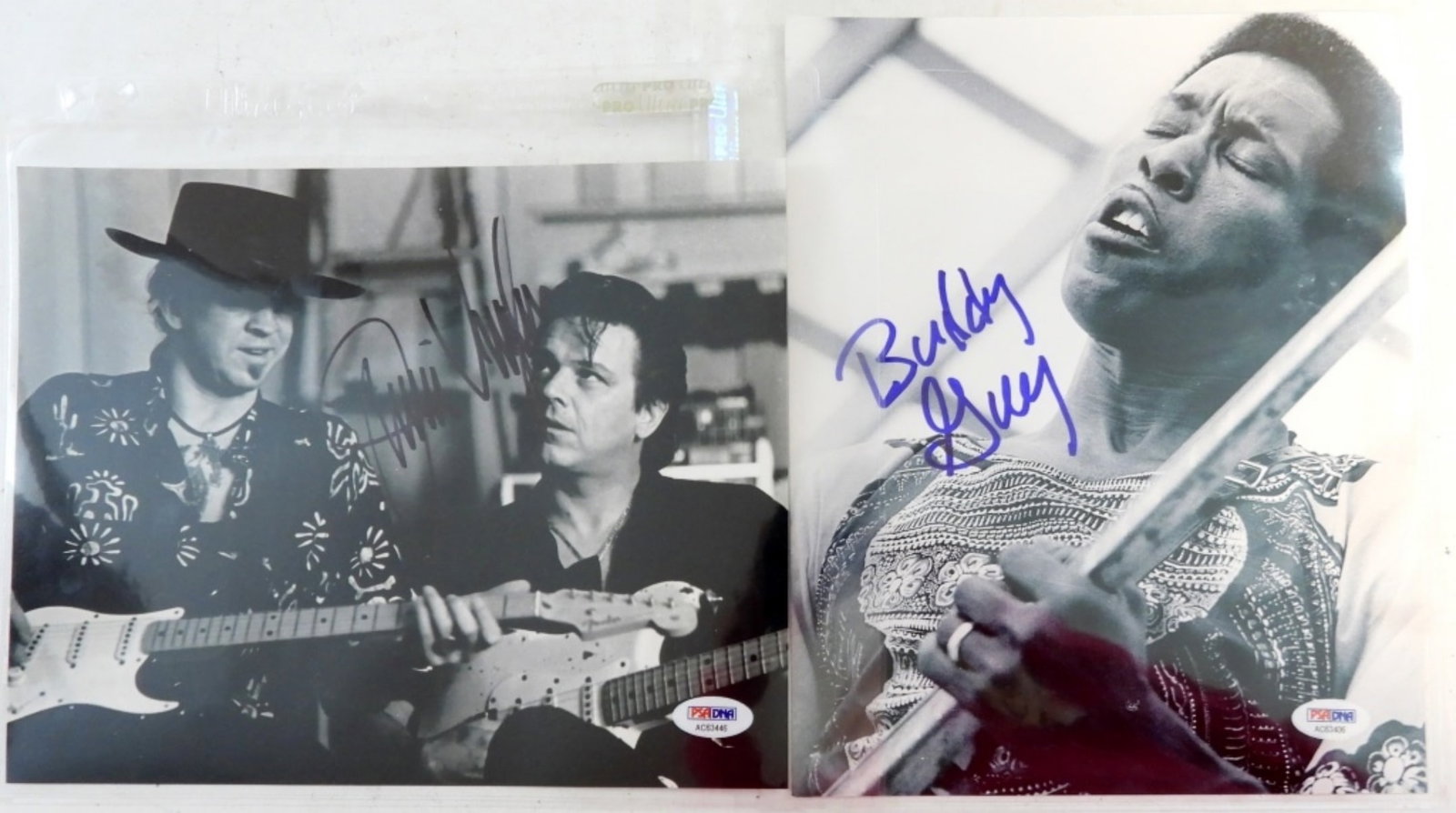 (2) BLUES LEGENDS PHOTOS WITH COA: BUDDY GUY- PSA/DNA # AC63406. JIMMIE VAUGHAN- PSA/DNA # AC63446
