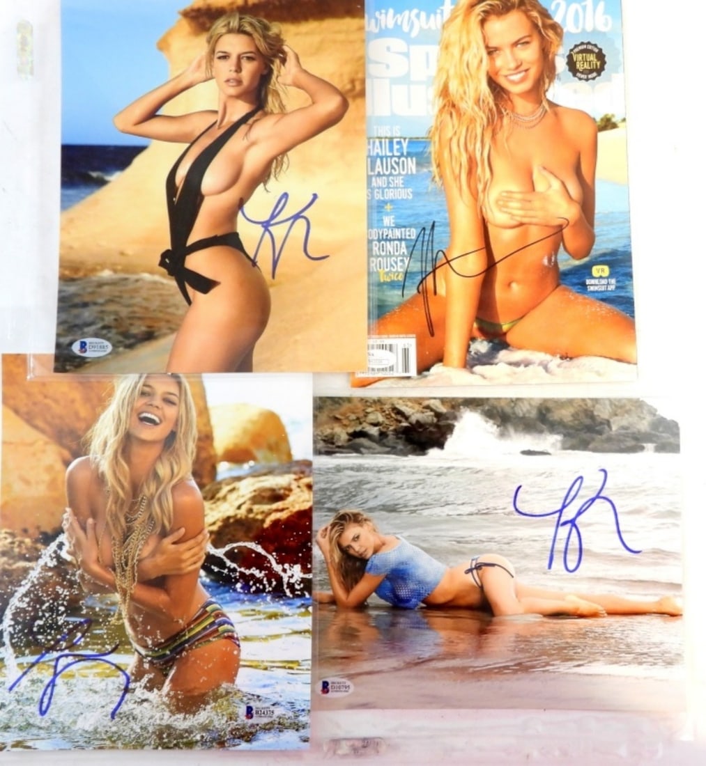 HAILEY CLAUSON & KELLY ROHRBACH SIGNED PHOTOS COA: HAILEY CLAUSON SPORTS ILLUSTRATED SWIMSUIT 2016 AUTOGRAPHED COVER ONLY - JSA # N43116. (3)KELLY ROHRBACK SIGNED 8x10 PHOTOGRAPHS-ALL BECKETT, #D91885, #D10795, #B24375.