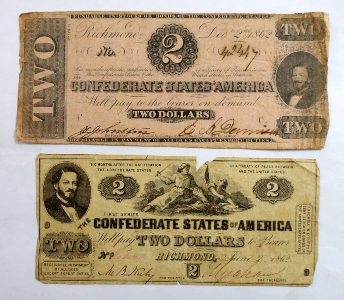(2) 1862/64 $2 CONFEDERATE NOTES (1 of 2)