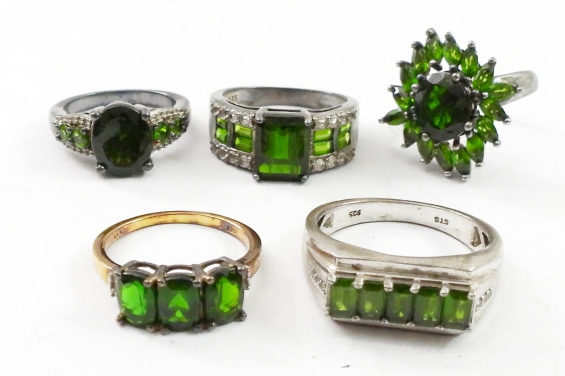 (5) GREEN STONE STERLING RINGS (1 of 3)