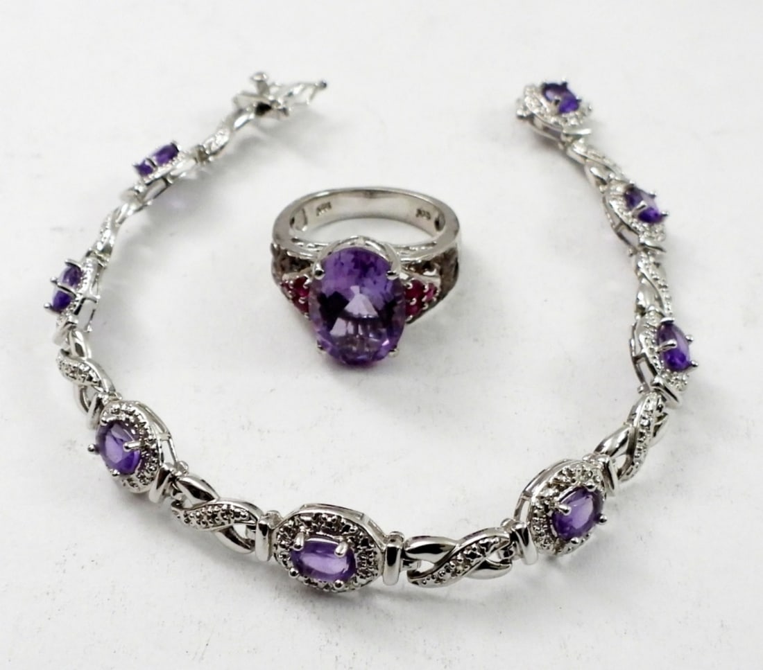 PURPLE AMETHYST 925 RING & BRACELET (1 of 2)