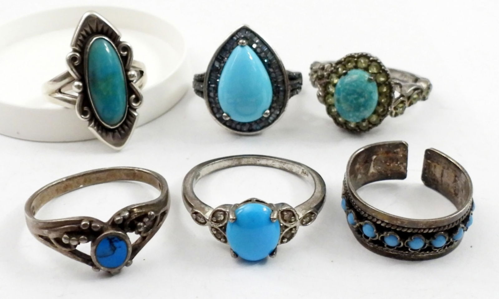 6 STERLING RINGS WITH TURQUOISE COLOR STONES (1 of 3)