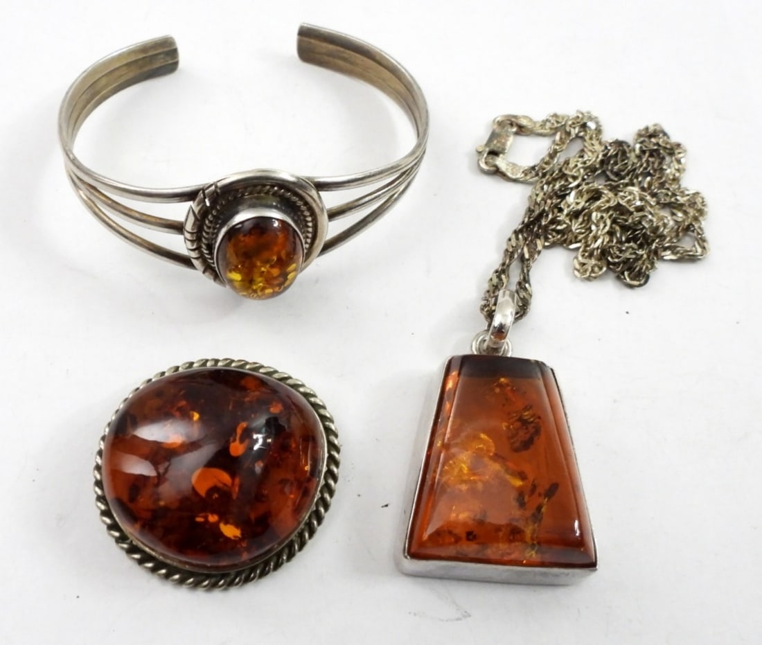 3 PIECE VINTAGE  STERLING AMBER COLORED SET (1 of 3)