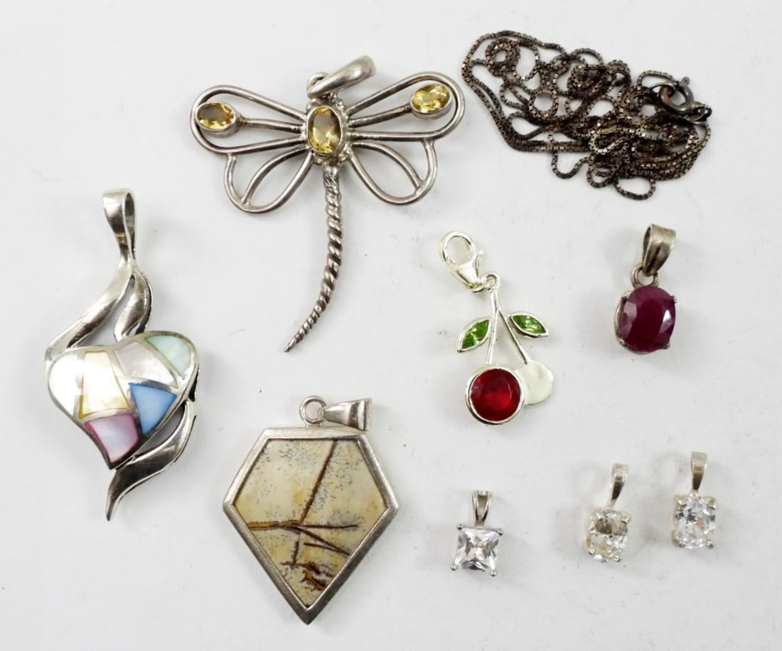 7 STERLING PENDANTS AND CHAIN (1 of 2)