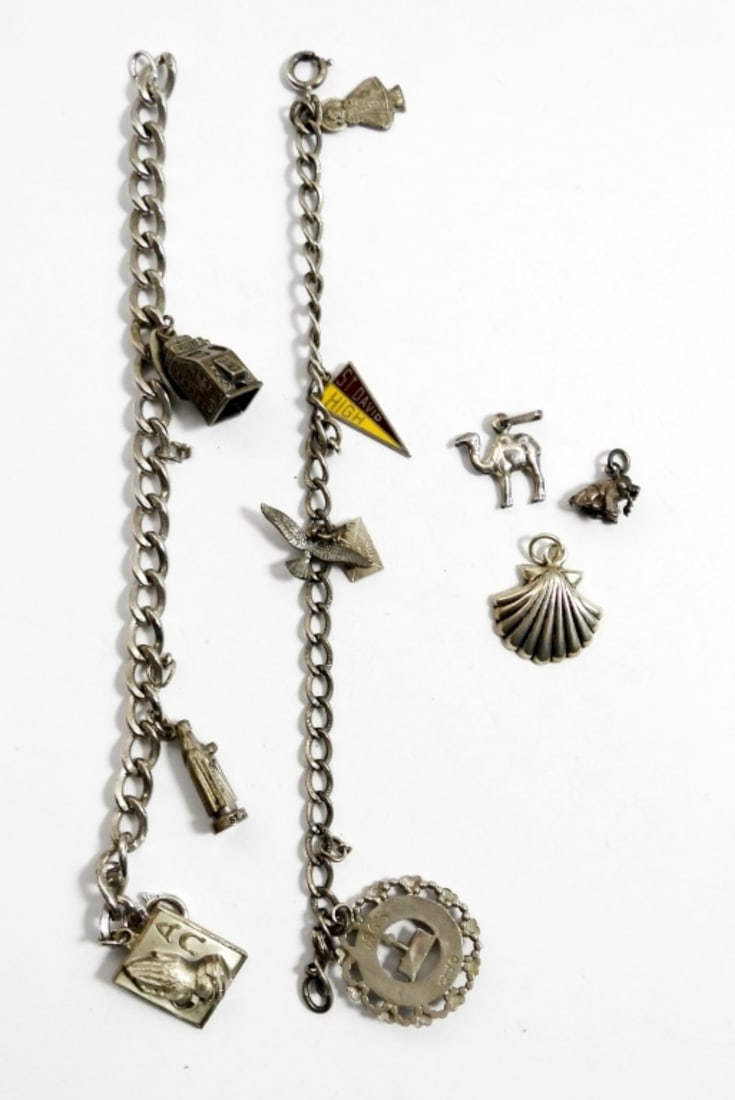 (2) VINTAGE STERLING CHARM BRACELETS: (33 DWT)