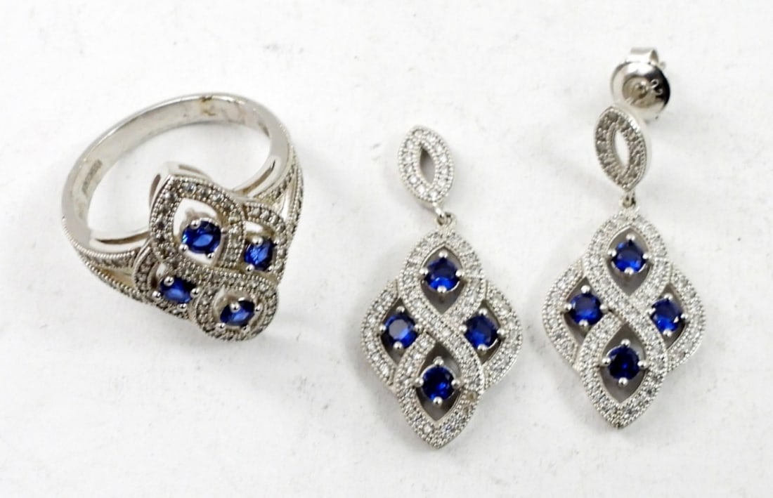 BLUE SAPPHIRE CZ RING EARRING SET (1 of 3)