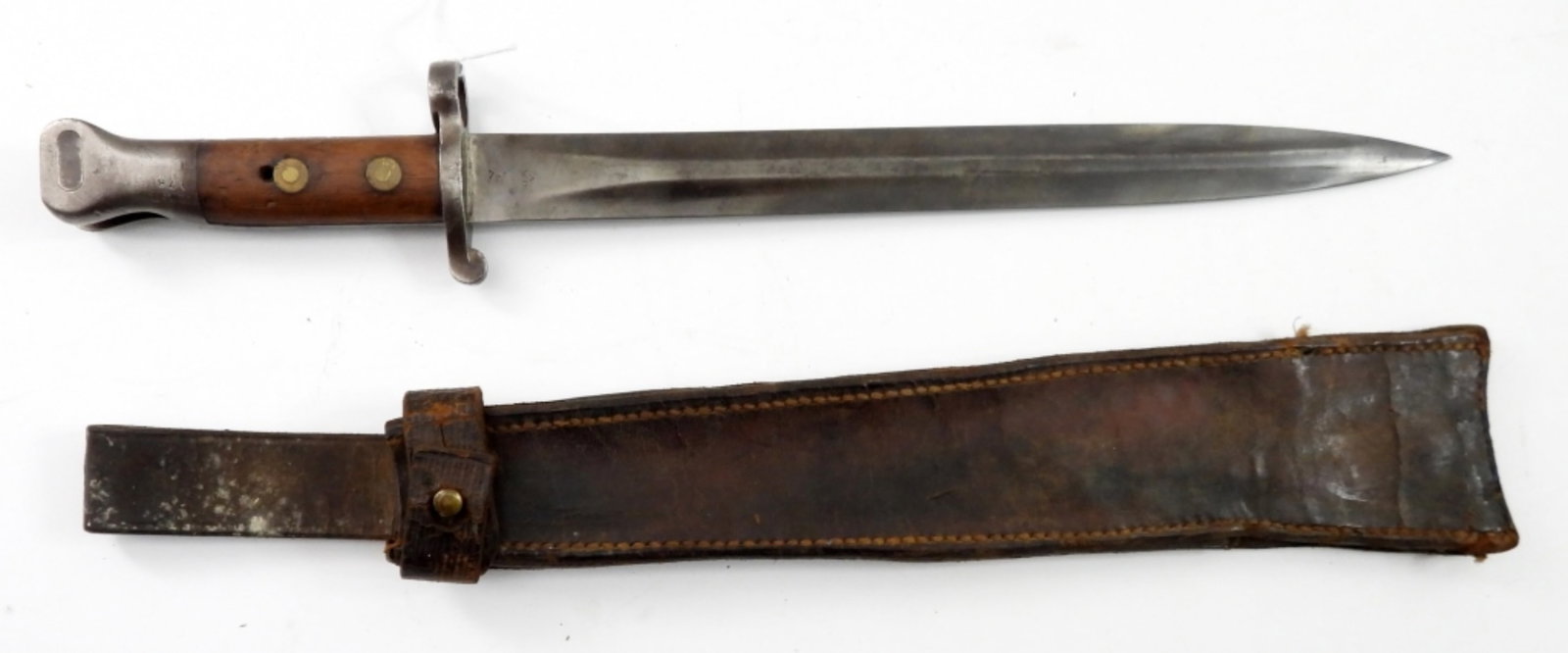 VTG BAYONET with LEATHER SHEATH: 17" LONG TOTAL