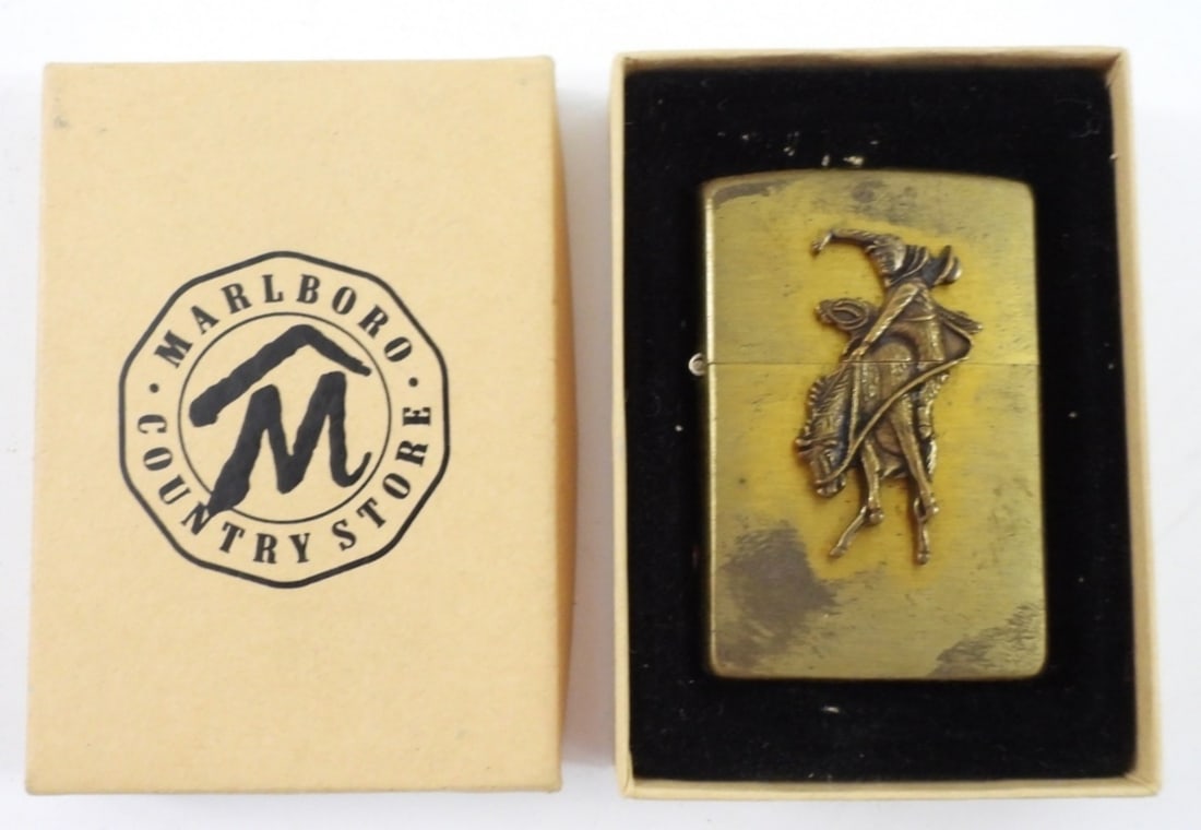 1994 UNSEALED/UNFIRED MARLBORO ZIPPO: 1994 UNSEALED /UNFIRED MARLBORO BUCKING BRONCE BRASS ZIPPOP IN MARLBORO BOX