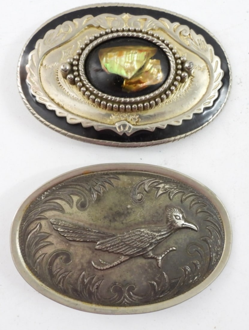 (2) SOUTHWEST BELT BUCKLES: (1) ROADRUNNER (1) ABALONE