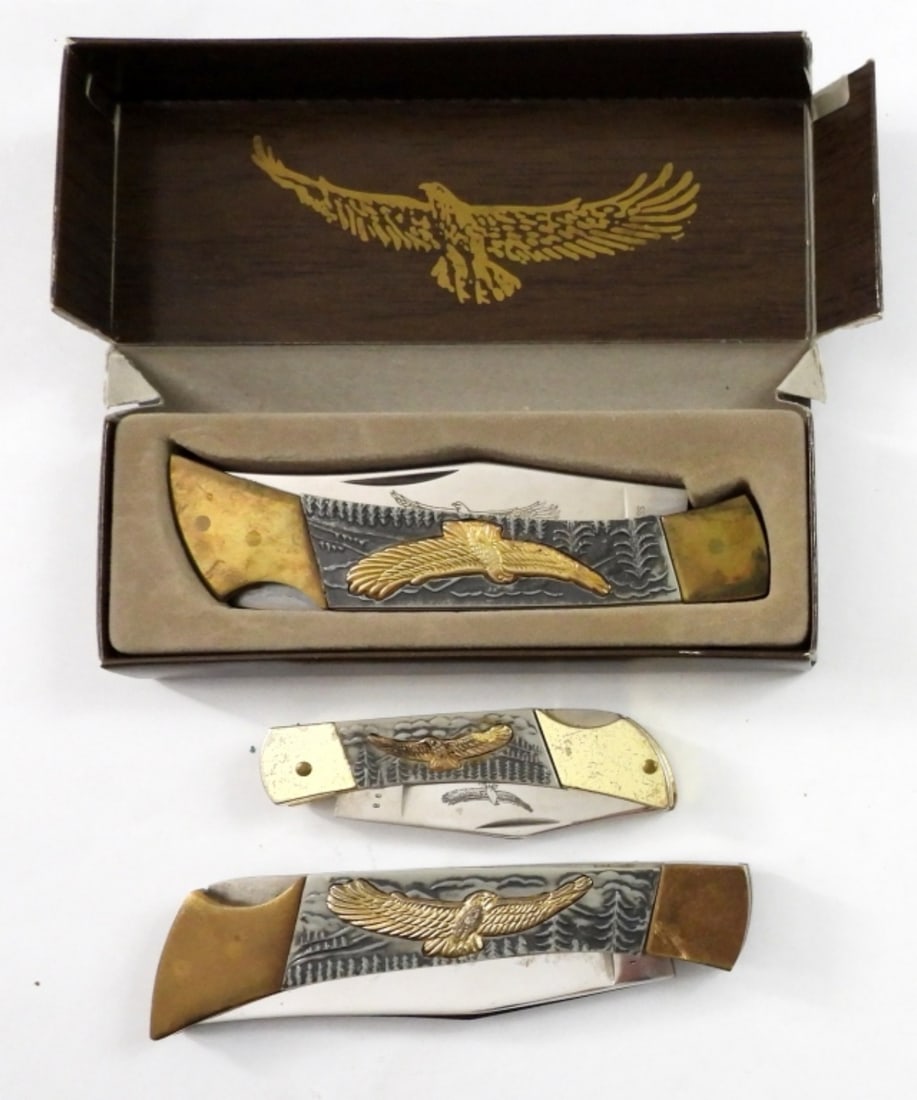 (3) EAGLE THEME LOCKBACK KNIVES (1 of 4)