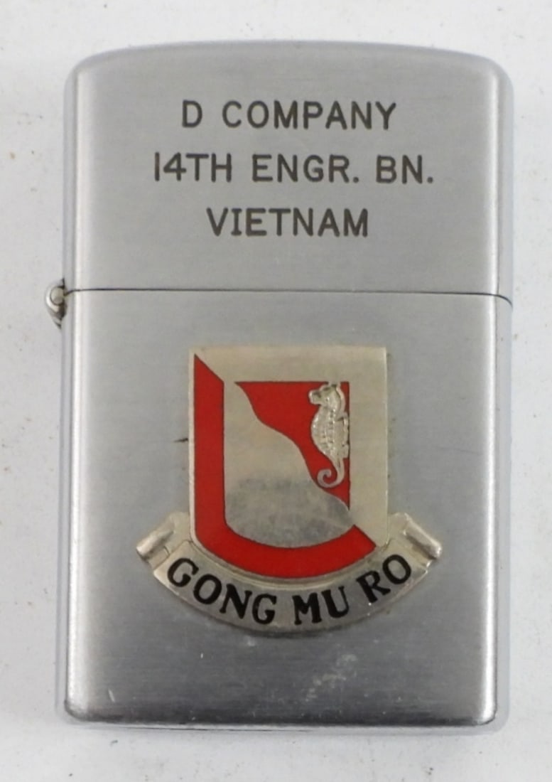 VULCAN VIETNAM LIGHTER: VULCAN VIETNAM LIGHTER, "D COMPANY 14TH ENGR. BN. VIETNAM". FIRED