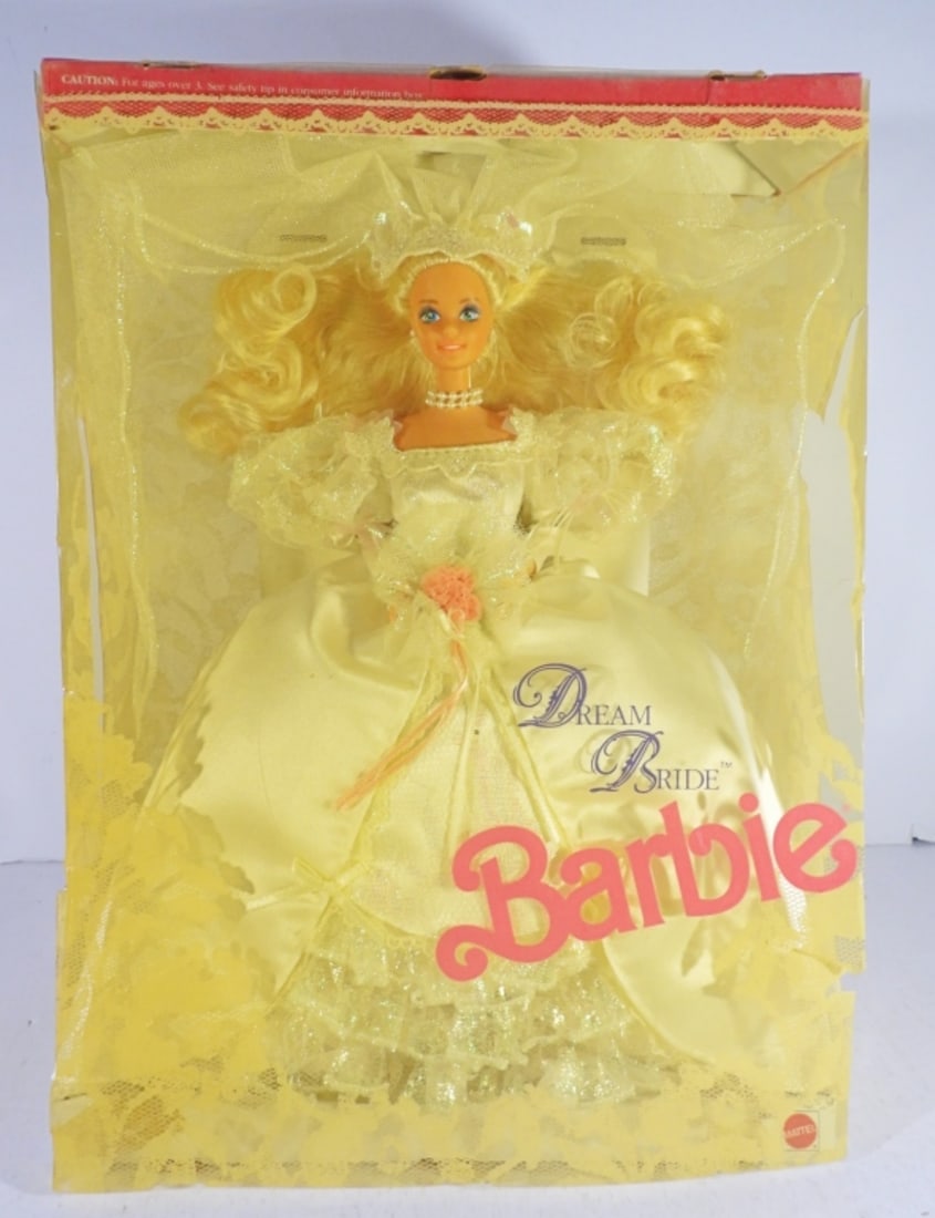 1991 DREAM BRIDE BARBIE IN BOX: BOX IS FADED AND HAS CRACKS ALONG, BARBIE IS IN GREAT CONDITION INSIDE, BY MATTEL