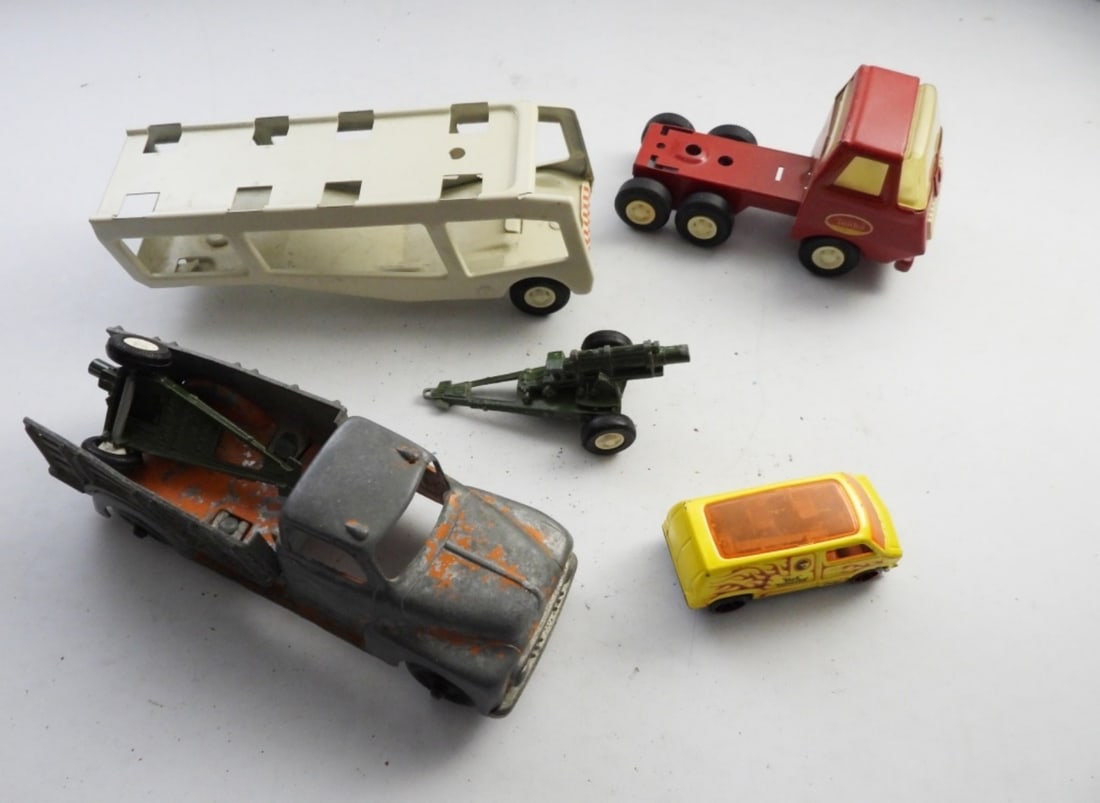 (6) TOY CARS - REDLINE HOT WHEELS: CUSTOM '77 DODGE VAN, TONKA TRUCKS & OTHERS - ALL DIFFERENT