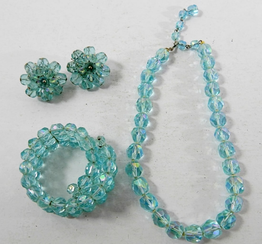 VTG BLUE GLASS BEADED SET (1 of 2)
