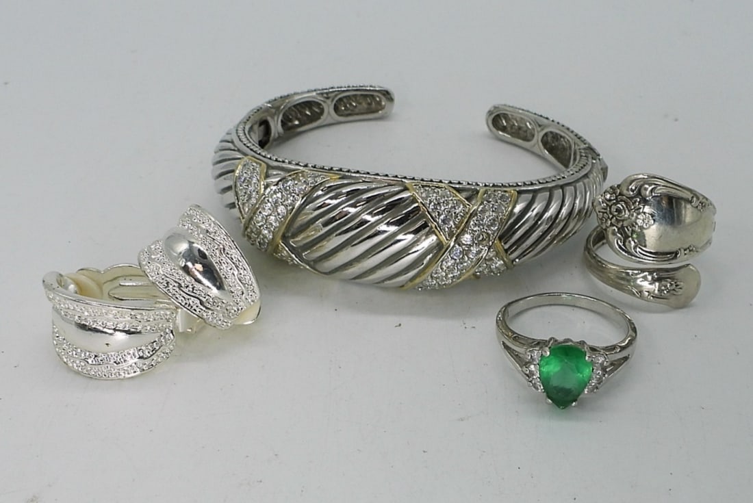 (4) BRACELETS, RINGS EARRINGS: Bracelet is 6", Rings are 7 & 7.5. Earrings are Clip Ons.