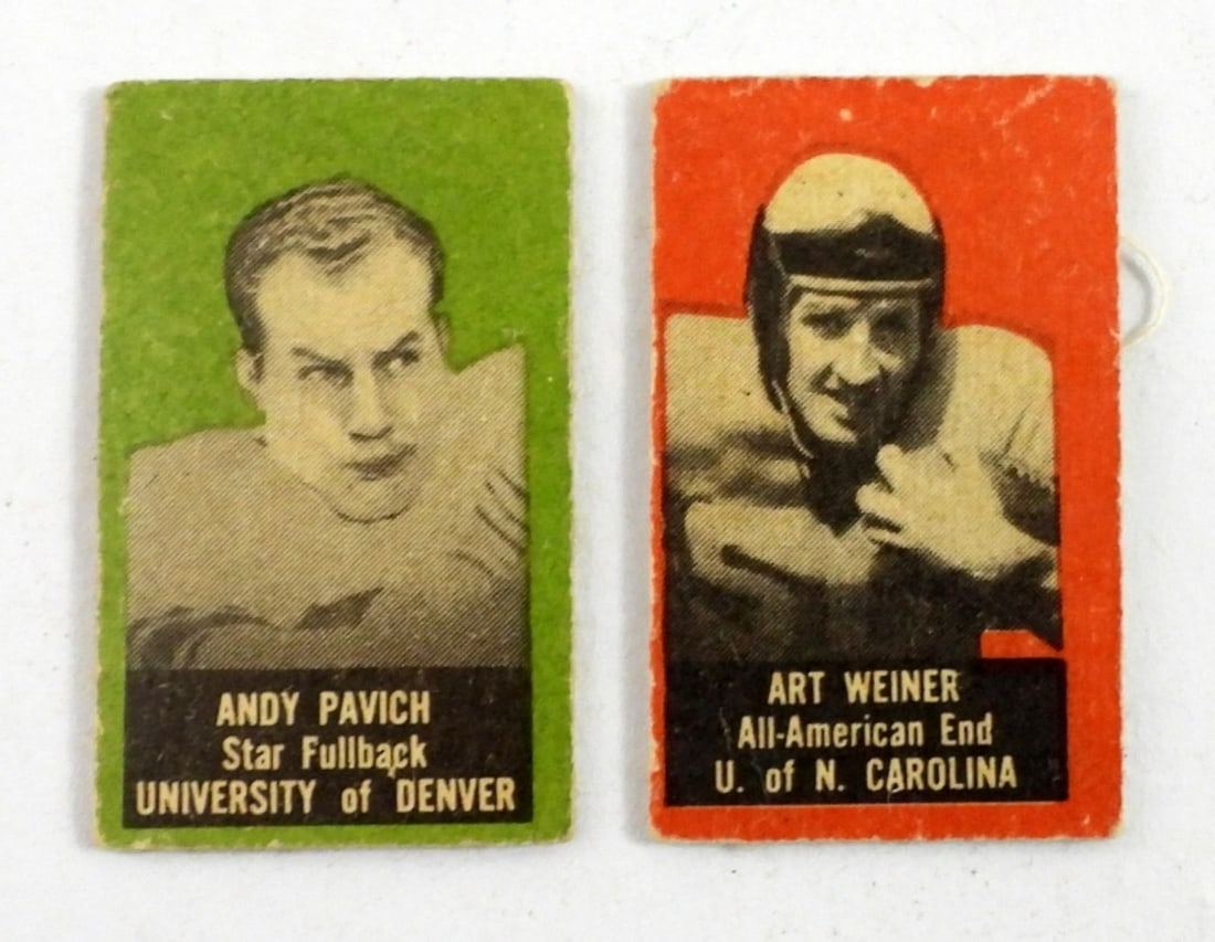 (2) 1950 TOPPS FELT FOOTBALL CARDS: ANDY PAVICH VGEX+ & ART WEINER VG