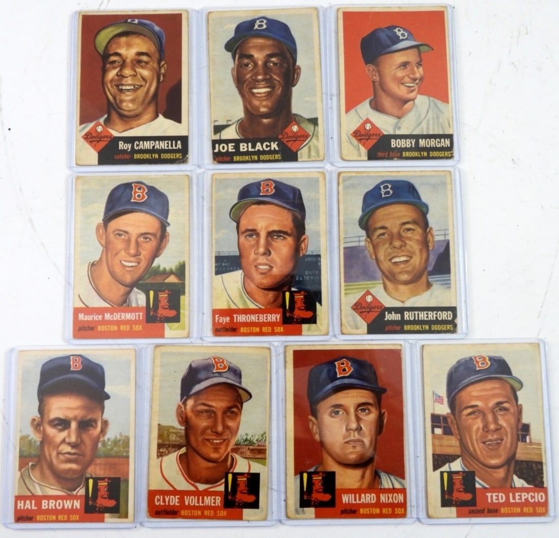 (10) TOPPS 1953  CARDS  RED SOX & DODGERS VG (1 of 2)