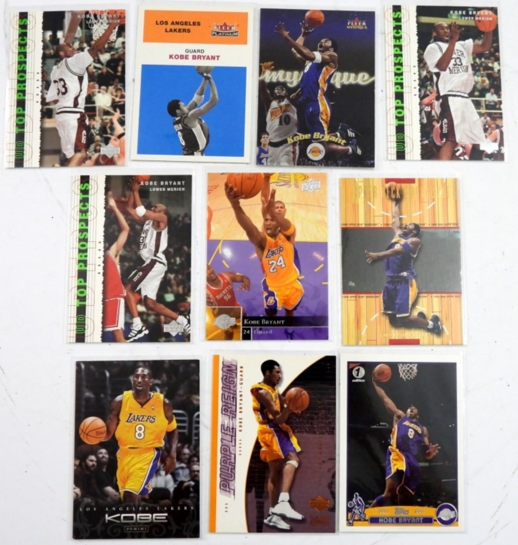 (10) KOBE BRYANT PREMIUM BASKETBALL CARDS: (10) KOBE BRYANT PREMIUM BASKETBALL CARDS. ALL DIFFERENT ,VARIOUS YEARS, NICE CONDITION ,UPPER DECK,TOPS, FLEER& MORE